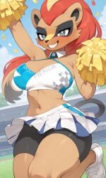 ai_generated bike_shorts cheerleader_outfit furry pokemon pokemon_(species) pom_poms pyroar