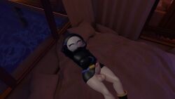 1boy 3d 3d_(artwork) asleep big_penis black_clothing bottomless erection femboy light-skinned_male light_skin mario_(series) mask nintendo penis shy_gal shy_guy sleeping solo solo_femboy solo_male vrchat vrchat_avatar