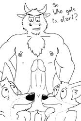 2014 anthro armpits ball_grab balls big_balls big_penis bovine canine cattle dan forced fox friends furry furry_only gay hairy_chest humanoid_penis josh kangaroo male mammal marsupial ms_paint nipple_piercing nipples no_humans nude penis piercing sketch teenager the_crappy_paint_job_(artist)