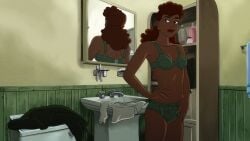 barbara_gordon barbara_gordon_(caped_crusader) bathroom batman:_caped_crusader batman_(series) dark-skinned_female dark_skin dc dc_comics sfw solo solo_female tagme underwear