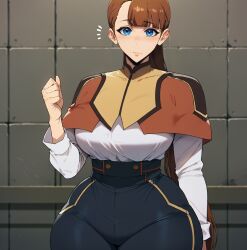 ai_generated big_breasts big_breasts blue_eyes korean korean_female lee_joo_hee orange_hair ponytail smogai solo_leveling wide_hips