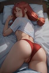 ai_generated everlasting_summer panties_aside red_hair sleeping ulyana_(everlasting_summer)