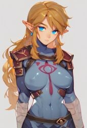 1girl 1girls ai_generated alternative_costume armored_female blonde_hair blue_eyes bodysuit breath_of_the_wild earrings elf_ears female genderswap_(mtf) hylian jewelry legendaer link link_(breath_of_the_wild) long_hair pointy_ears rule_63 sheikah sheikah_link skin_tight solo solo_female stealth_set_(zelda) the_legend_of_zelda tight_clothes tight_clothing tight_fit