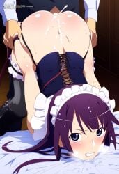 ai_generated ass ass_focus ass_grab bakemonogatari big_ass blush cum_inside doggy_style faceless_male large_ass long_hair maid maid_headdress maid_uniform moaning_in_pleasure monogatari_(series) purple_hair senjougahara_hitagi