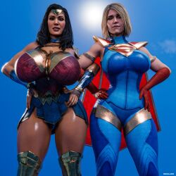 2girls 3d amazon big_breasts breasts bust busty chest curvaceous curvy curvy_figure dc dc_comics demigod demigoddess diana_prince female female_focus female_only hero heroine hips hourglass_figure huge_breasts justice_league kara_danvers kara_zor-el large_breasts legs light-skinned_female light_skin mature mature_female mehlabs slim_waist supergirl superhero superheroine superman_(series) themysciran thick thick_hips thick_legs thick_thighs thighs voluptuous voluptuous_female waist wide_hips wonder_woman wonder_woman_(series)injustice_2