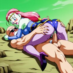 1boy 1girls ai_generated alien alien/human alien_girl alien_humanoid ass ass_grab balls big_penis breasts caway clothed_female_nude_male clothes_torn cowgirl_position dragon_ball dragon_ball_super dragon_ball_z excited female female_on_top female_penetrated green-skinned_female green_skin high_heels horny_male human human_penetrating interspecies lying_cowgirl_position lying_down male male/female male_penetrating male_penetrating_female master_roshi muten_roushi naked_male old_man older_male older_penetrating_younger on_top open_mouth penis penis_in_pussy pink_hair scared scared_expression sunglasses tournament_of_power vaginal_penetration younger_female