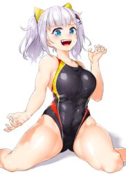 blue_eyes kaguya_luna one-piece_swimsuit onsokumaru silver_hair thighs virtual_youtuber