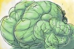 aaat-da back_view cavemanon_studios green_skin happy huge_arms hyper_muscles i_wani_hug_that_gator! muscular_back muscular_female olivia_(iwhtg) strong_female veiny_muscles