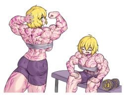 back_muscles don_quixote_(limbus_company) limbus_company muscular_female project_moon sheepapp tattoos tattoos_everywhere the_middle_(identity)_(project_moon)