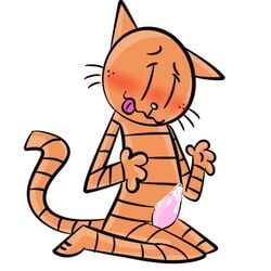 after_orgasm anthro artist_request blush blushing cat cum cum_on_penis dav_pilkey dogman_(series) domestic_cat feline full_body furry kneeling male male_only mammal orange_fur penis petey_the_cat simple_coloring sitting_on_floor solo stripes tongue tongue_out whiskers white_background