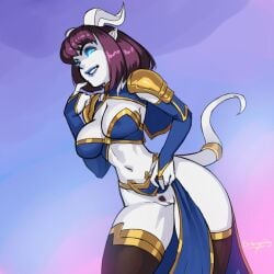 dr_graevling draenei horns monara purple_hair showing_pussy smile tail white_skin