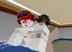 2025 3d anal_sex bandaged_arm bandaged_chest bandaged_leg bandages blush brown_hair cum cum_in_ass cumming cumming_together edited gay gay_sex glasses_on_head headphones military_helmet night_vision_goggles penetration penis red_cap red_hair roblox roblox_avatar roblox_oc roblox_studio robloxian