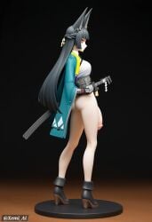1girl ai_generated anime_figure ass big_penis black_hair clothing female figure full_body futa_only futanari hoshimi_miyabi intersex long_hair no_pants penis shoes sword xemi_ai zenless_zone_zero