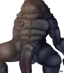 2014 alien alpha_channel balls big_penis big_thighs crazedg exoskeleton grey_skin high_resolution krogan looking_at_viewer male male_only mass_effect muscles nude penis plain_background reptile scalie sitting skull solo tattoo thick_thighs transparent_background vein yellow_eyes