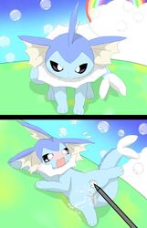 3ds blush bubbles canine eeveelution female feral forced nintendo paws pokémon_(species) pokemon pokemon_(species) pokemon_amie pokephilia pussy pussy_juice rainbow scalie spread_legs stylus vaporeon video_games wet 劣尾