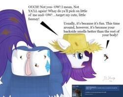 2014 anus arthropod ass bee bee_sting blue_eyes bsting clothing cutie_mark english_text equine female feral friendship_is_magic fur hair hat horn horse insects long_hair mammal my_little_pony pants pony purple_hair pussy rarity_(mlp) solo text unicorn white_fur