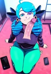 ai_generated cheating cheating_girlfriend dick dick_on_face gwen_(league_of_legends) gym kneeling league_of_legends league_of_legends:_wild_rift male/female yoga_pants