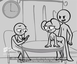 1girls 2boys breasts carla carla_en_la_oficina carla_in_the_office censored doggy_style humiliation karla monochrome netorare nipples ntr ponytail sex spanish spanish_text straight tagme tagme_(artist) text tiktok youtube