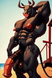 ai_generated anthro armpit_hair ass balls bovine buff bull chest_hair equine_penis furrypornaddiction hairy horns horse_penis huge_balls male muscular penis pubes side_view
