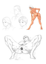 blush breasts dairoku_tenma female large_breasts long_hair muscle muscular muscular_female pubic_hair pussy tagme traditional_media uncensored