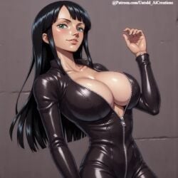 1girls ai_generated big_breasts breasts cleavage cute female female_only light-skinned_female light_skin looking_at_viewer nico_robin one_piece pose seductive solo solo_female untoldaicreations untoldcreate