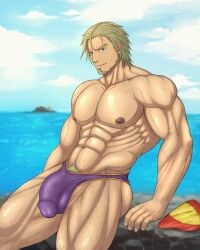 balls bara bulge flaccid male male_only malik_caesar muscles muscular penis solo solo_male tales_of_(series) tales_of_graces toto_(artist)