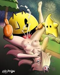 1boy 1girls blonde_hair crossover cum cum_in_mouth cum_in_pussy cum_on_face cum_shot cum_squirt cum_squirting cumshot cumshot_in_mouth eating eating_pussy ladydra6on laying_down long_hair luma mario_(series) medium_breasts pac-man pac-man_(series) princess_rosalina round_breasts star super_mario_bros. super_mario_galaxy super_smash_bros. yellow_body yellow_skin