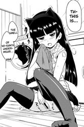 animal_ears bangs blunt_bangs blush boxers cat_ears censored clothes_dryer clothes_sniffing fingering gokou_ruri hairband hard_translated hime_cut long_hair masturbation mole monochrome niriru no_panties ore_no_imouto_ga_konna_ni_kawaii_wake_ga_nai pussy pussy_juice skirt thighhighs translated underwear