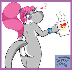 2006 anthro ass cinnamon coffee eyewear female glasses mario_(series) mushroom nintendo pink_hair pussy reddragonkan super_mario_bros. yoshi