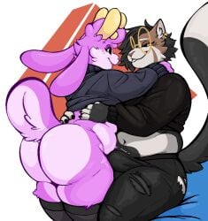 2boys 2femboys anthro antlers ass ass_bigger_than_head bed big_ass big_butt black_hair bottomless bubble_butt bulge bulge_through_clothing bunny_ears cat_ears cat_tail clothing curvaceous curvy curvy_figure dat_ass dumptruck_ass ear_piercing fatigue fatigue_(artist) feline femboy furry girly glasses huge_ass jackalope lagomorph luca_(uromatsu) male male_only mostly_clothed mostly_nude on_bed open_mouth piercing ripped_clothing ripped_pants scut_tail sitting_on_bed sweater tagme tail thick_thighs voluptuous voluptuous_male wide_hips yellow_sclera