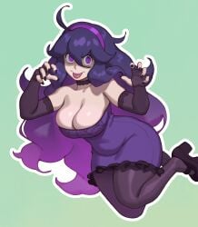 1girls cleavage dress hex_maniac pokemon rizdraws solo spiral_eyes tagme