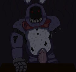 absurd_res amputee animatronic anthro blood bodily_fluids cum disability ears_up five_nights_at_freddy's five_nights_at_freddy's_2 genital_fluids genitals glowing glowing_eyes headless hi_res humanoid lagomorph leaking leporid machine male male/male mammal metal missing_arm penis rabbit red_eyes redsinity robot rust scary scottgames solo superabsurd_res withered_bonnie withered_bonnie_(fnaf)