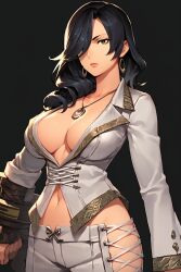 abs ai_generated amamiya_tsubaki big_breasts busty cleavage god_eater mature_female tensor.art thick_thighs white_suit