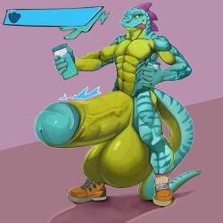 absurd_res anthro balls big_balls big_penis blakethebartist clothing epic_games erection footwear fortnite genitals green_body growth hi_res huge_balls huge_cock humanoid_genitalia humanoid_penis hyper hyper_balls hyper_genitalia hyper_penis lizard lizzik_(fortnite) male nude penis reptile scalie shoes simple_background slurp_juice solo solo_focus tail tongue tongue_out vein veiny_penis