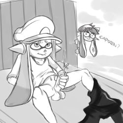 agent_3_(splatoon) callie_(splatoon) captain_(splatoon_3) caught_masturbating cum eyeroll futa_only futanari futanari in_public jerkingoff oblivious orgasm pants_down voyeurism