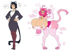 anthro bimbo bimbo_lips bimbofication bimbophi breast_expansion cat_ears cat_tail catgirl nipples_visible_through_clothing office_lady pink_eyes pink_hair transformation transformation_sequence wide_hips