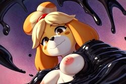 ai_generated animal_crossing anthro breasts dcx32 female furry goo goo_transformation isabelle_(animal_crossing) latex liquid marvel sinking symbiote tagme tar transformation venom_(marvel)