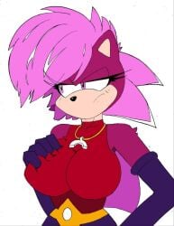 big_breasts breasts clothing flat_colors hand_on_breast looking_away magenta_fur medallion pink_hair serious simple_background simple_coloring sonia_the_hedgehog sonic_(series) sonic_the_hedgehog_(series) sonic_underground superbunnygt tagme white_background