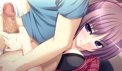 atelier_kaguya blush breasts censored female game_cg long_hair nago_yomogi penis purple_eyes purple_hair tamahaji!_-tamatama_hajikeru_imouto-tachi