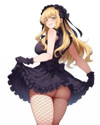 100_kanojo aged_up ai_generated big_ass big_breasts black_dress black_gloves blonde_hair bottomless dei_matsuri dress_lift fat_ass fishnet_legwear fishnets gothic_lolita kimi_no_koto_ga_dai_dai_dai_dai_daisuki_na_100-nin_no_kanojo large_ass large_breasts skirt_lift smile smug stable_diffusion the_100_girlfriends_who_really_really_really_really_really_love_you thick_thighs