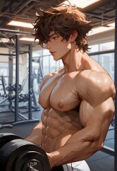 1boy ai_generated brown_hair gym muscular tagme