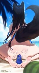 anal anal_penetration anal_sex ass_focus beach beach_ball big_ass cum cum_on_ass cum_on_feet dildo dildo_in_ass feet reiko_(tofuubear) riding_dildo thick_thighs tofuubear wolf_ears wolf_girl wolf_tail