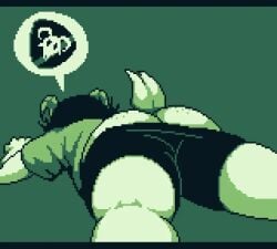 ass ass_peek butt butt_peek bzeh carla_guzman_(bzeh) original pixel_art sheep sheep_girl sheep_horns sheep_tail shorts tail