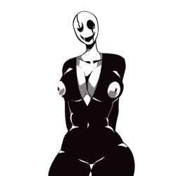 bald_female big_breasts clothed cracked_skin curvy darker_yet_darker deltarune female female_focus female_only gaster looking_at_viewer looking_down monochrome rule_63 toby_fox undertale