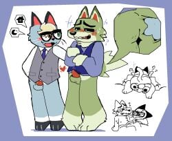 2022 2boys after_sex anal anal_sex animal_crossing animal_genitalia animal_penis anthro ass balls blonde_hair blue_body blush bodily_fluids border bottomless brown_eyes butt_grab canid canine canis clothed clothing cowboy_position cutaway digital_media_(artwork) dobie_(animal_crossing) domestic_cat duo erection erection_under_clothing feet felid feline felis from_front_position gay genitals glasses green_body green_eyes hair hand_on_another's_butt hand_on_butt heart_symbol heterochromia interspecies looking_at_another lying lying_cowboy_position male male/male male_only male_penetrated male_penetrating male_penetrating_male mammal necktie nintendo on_back pawplants penetration penile penile_penetration penis penis_tip pictographics raymond_(animal_crossing) sex sheath simple_background standing suit sweat tail teeth wolf yaoi