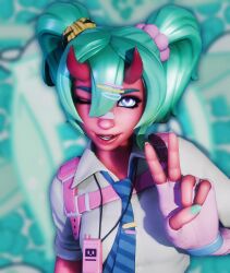 3d fortnite green_eyes gyaru nemia_(fortnite) non-nude red_body