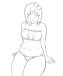 1female 1girls betterwithsugar boobs bow breasts chubby chubby_female doki_doki_literature_club female hair_bow hairbow inner_sideboob sayori_(doki_doki_literature_club) sketch swimsuit swimwear thighs