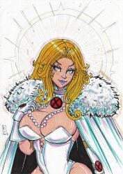 areola_slip areolae blonde_female blonde_hair blue_eyes breasts cleavage edson_eike emma_frost female female_only large_breasts marvel marvel_comics necklace necklace_between_breasts tramastudio white_queen x-men