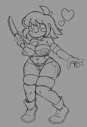 big_ass big_breasts big_butt boobs boots busty chara chara_(undertale) curvy curvy_female curvy_figure gray_background hearts_around_head knife nipples nipples_visible_through_clothing short_hair sketch smile solo_female thick_thighs thigh_highs thighs undertale undertale_(series) wide_hips zadicnsfw