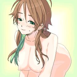 1girls blush blush_lines blushing_at_viewer breasts brown_hair d-yuto deneb_(kamen_rider) female female_focus female_only genderswap_(mtf) green_eyes green_streak kamen_rider kamen_rider_den-o_(series) light_blush long_hair looking_at_viewer nipples nude nude_female perky_breasts perky_nipples possessed possession rule_63 smile solo sweat sweatdrop variant variant_set yuto_sakurai